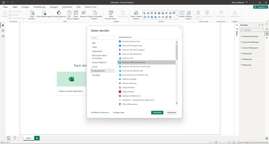 Power BI Desktop - Daten abrufen - Dynamics 365 Business Central
