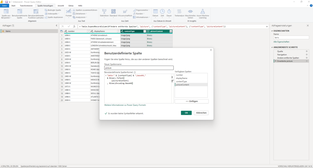 Power BI Desktop - Benutzerdefinierte Spalte - Base64 URL