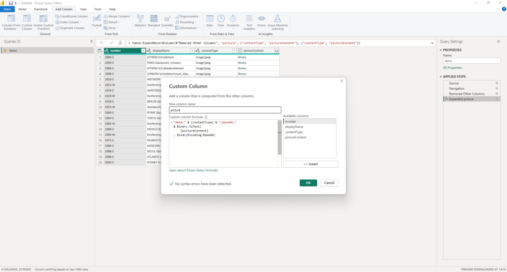 Power BI Desktop - Custom Column - Base64 URL