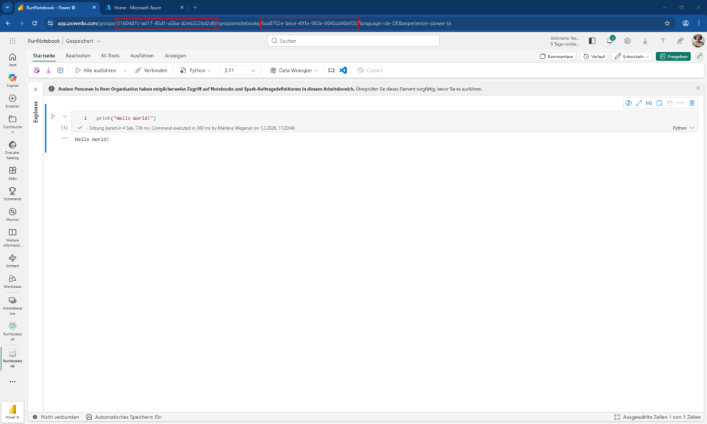 URL mit markierter Workspace-ID und Notebook-ID