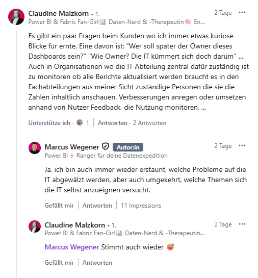 LinkedIn Kommentar Claudine Malzkorn