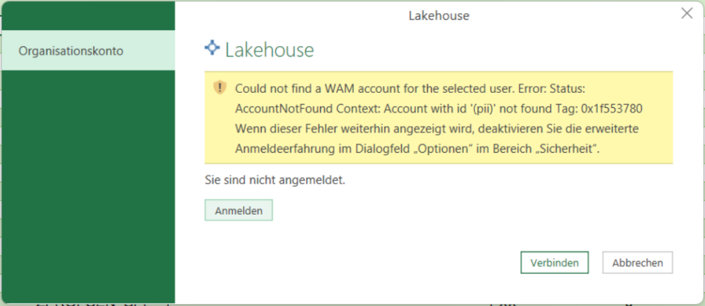 Could not find a WAM account for the selected user.